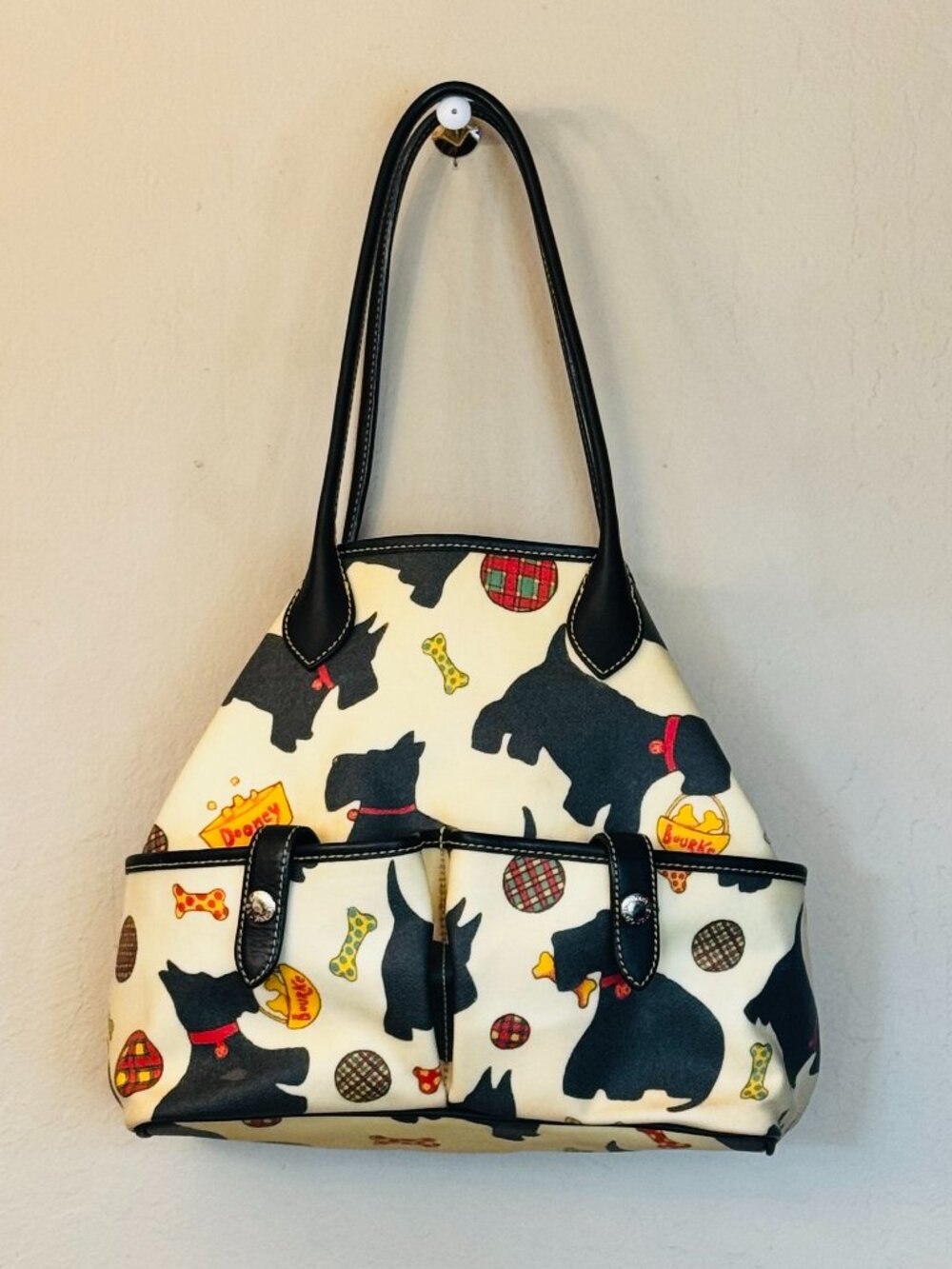 Vtg Rare Dooney & Bourke Scottie Dog Collection Cream Black Shoulder Purse READ